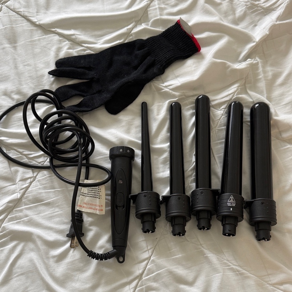 Black Hair Curling Wand Set with Glove
